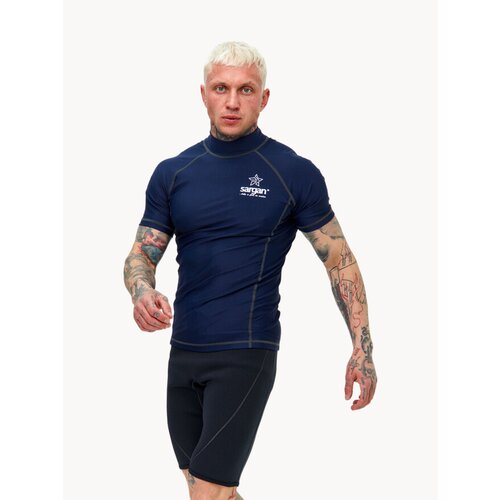 Футболка из лайкры мужская с коротким рукавом для водного спорта пляжа и подводного плавания SARGAN агидель синий размер S