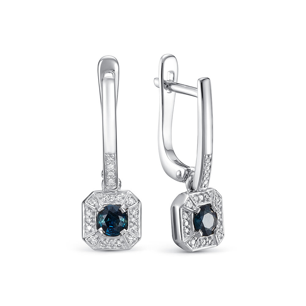 Серьги Vesna, белое золото, 585 проба, сапфир