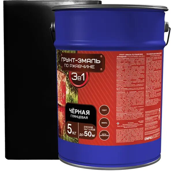 Грунт-эмаль по ржавчине 3в1 Empils гладкая цвет чёрный 5 кг