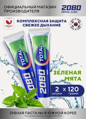 Изображение товара Dental Clinic 2080 Набор Зубная паста против кариеса Зеленая мята 2х120г, Корея