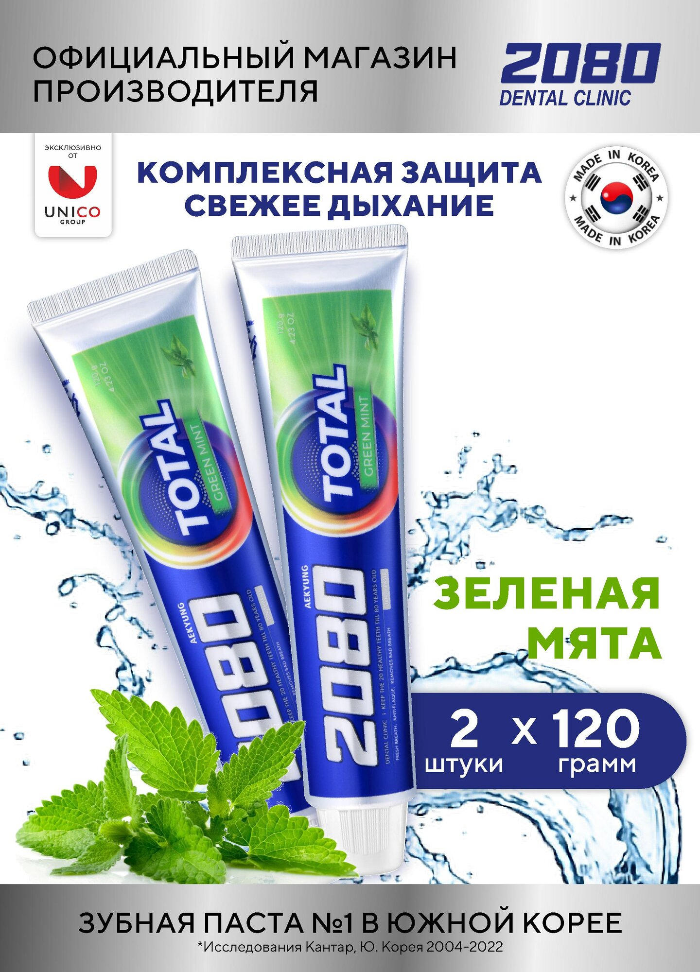 Dental Clinic 2080 Набор Зубная паста против кариеса Зеленая мята, 2х120г