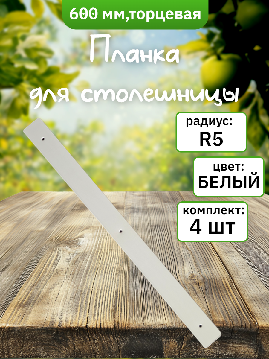Планка для столешниц 38мм 600мм универсальная торцевая R5 белая