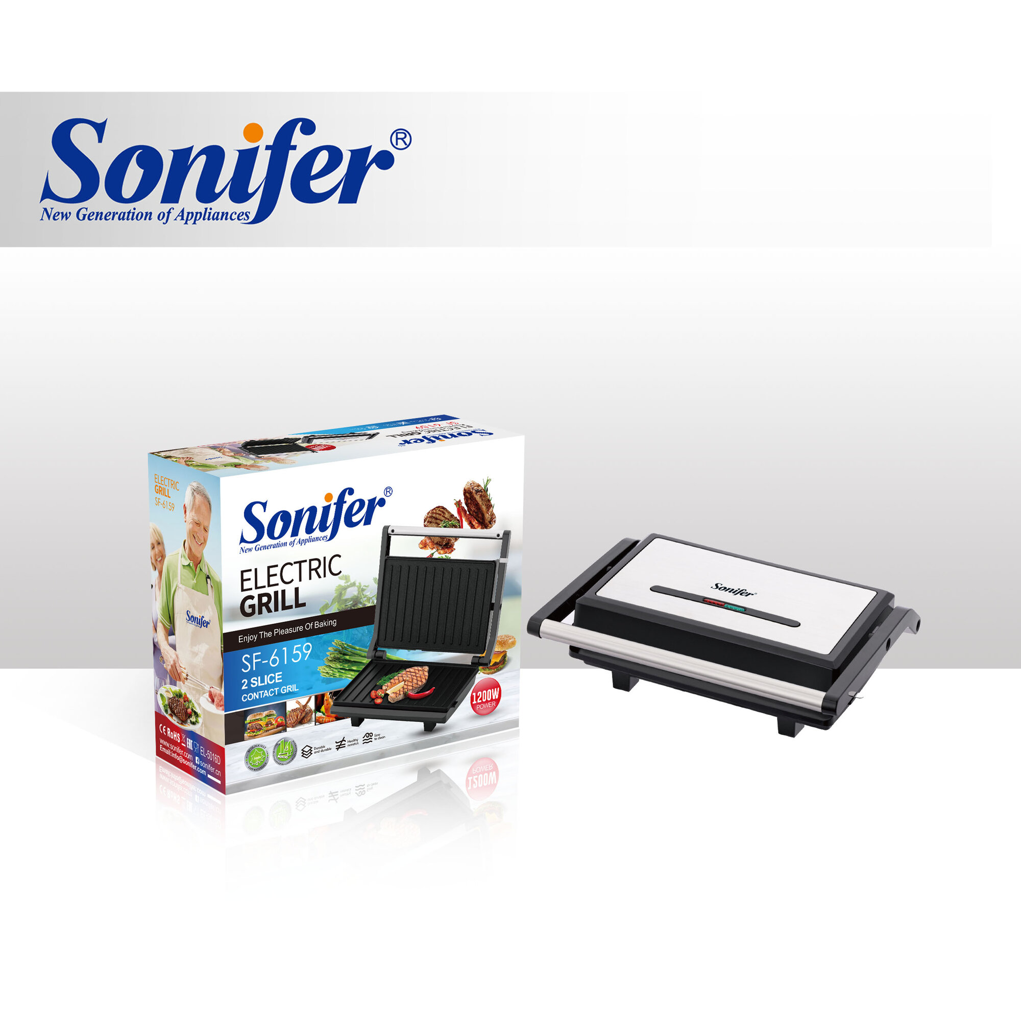 Электрический mini гриль Sonifer SF-6159, антипригарное покрытие, с защитой от перегрева
