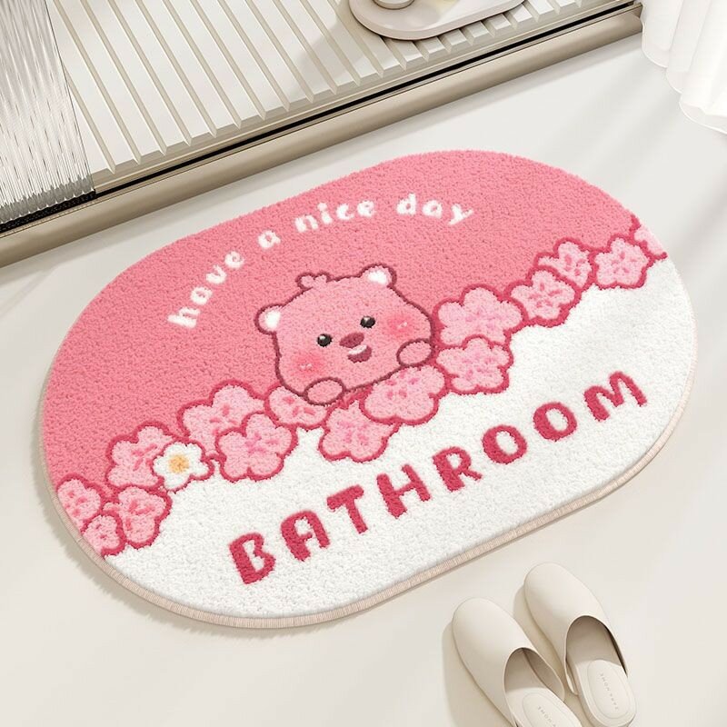 Soft wool bathroom rug with cute capybara flower pattern for kitchen and toilet style d 45x70cm