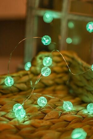 Светодиодная гирлянда жемчужины света 2 м 20 зелёных LED-огней серебряная проволока контроллер батарейки Serpantin 183-0222