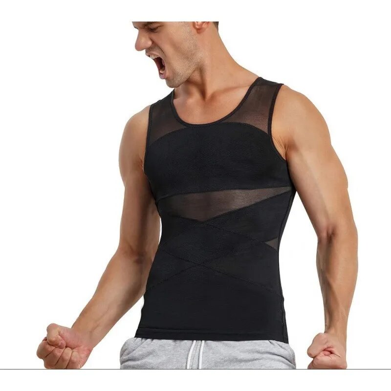 Мужская компрессионная майка — жилет для коррекции живота, формирователь груди в гинекомастии и майка для похудения Черный, 3XL, Black Vest