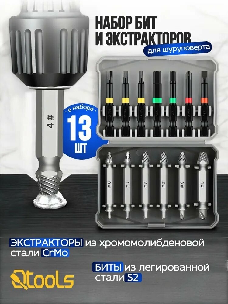 Набор бит набор экстракторов для шуруповерта в кейсе магнитные S2 13 шт.