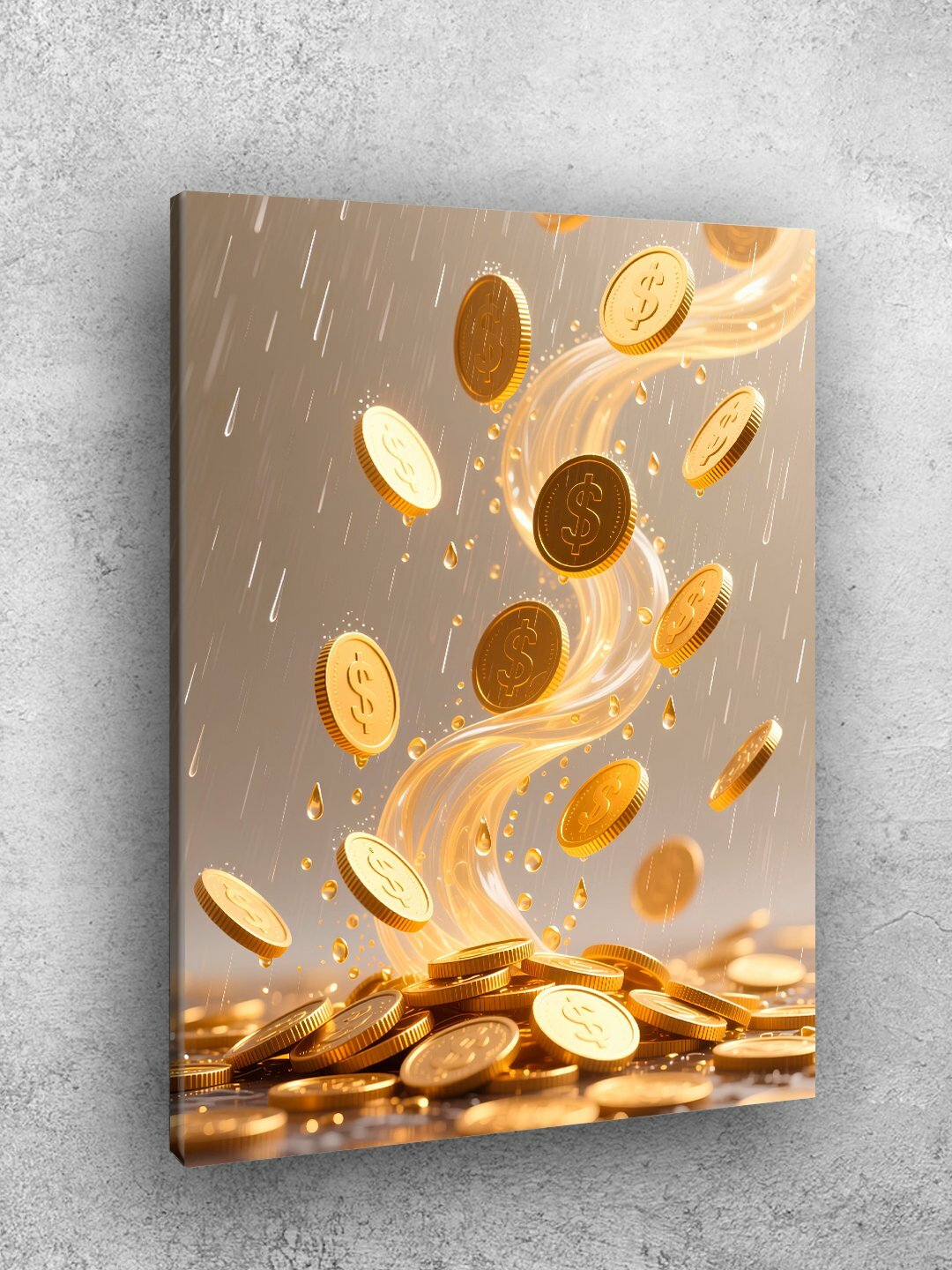 Картина интерьерная на стену ARTERY "Дождь из золотых монет", печать на холсте, постер на подрамнике 40х50 см