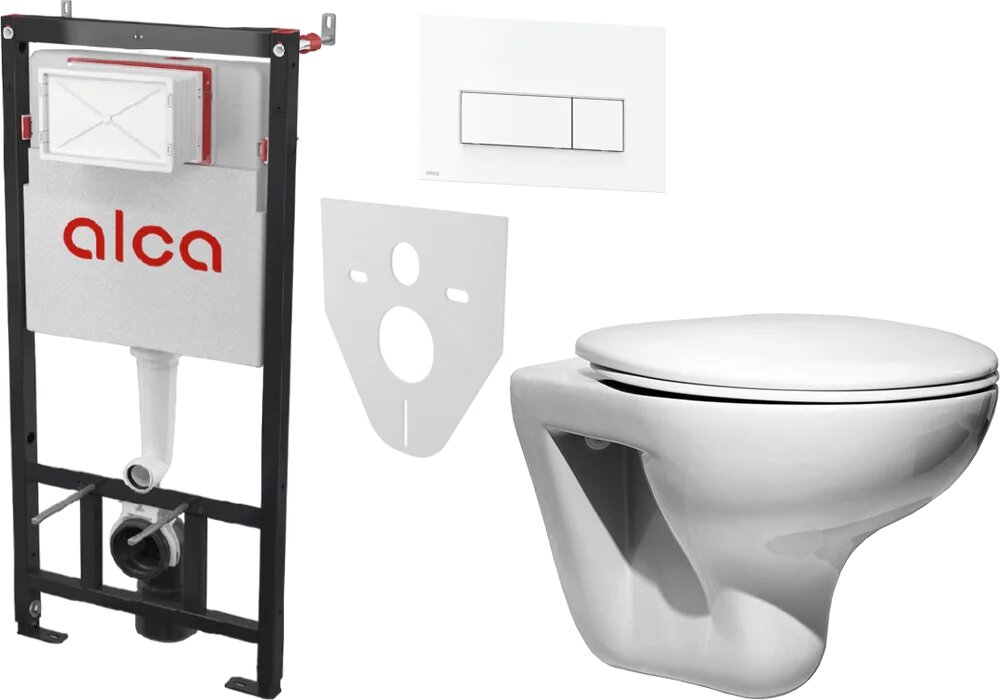 Комплект 3 в 1 Унитаз подвесной Roca Mateo 346200000 / Сиденье ZRU9302822 с микролифтом петли хром / Инсталляция с кнопкой AlcaPlast AM101/1120-4:1 M570-VE-01 цвет белый