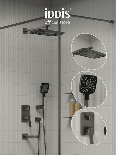 Изображение товара Встраиваемая душевая система IDDIS Паркер (Parker) PARGM03i68 с тропическим, ручным душем и изливом матовый графит