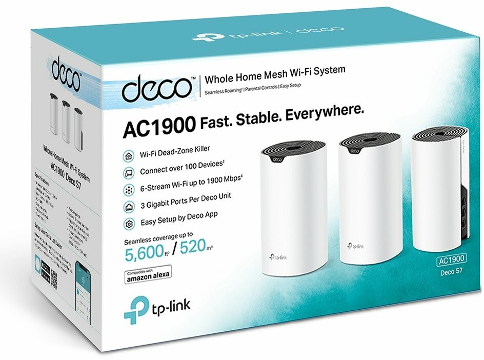 TP-Link Deco S7 [3 шт.] Wi-Fi-маршрутизатор / Технология OneMesh / Гигабит / Скорость до AC1900.