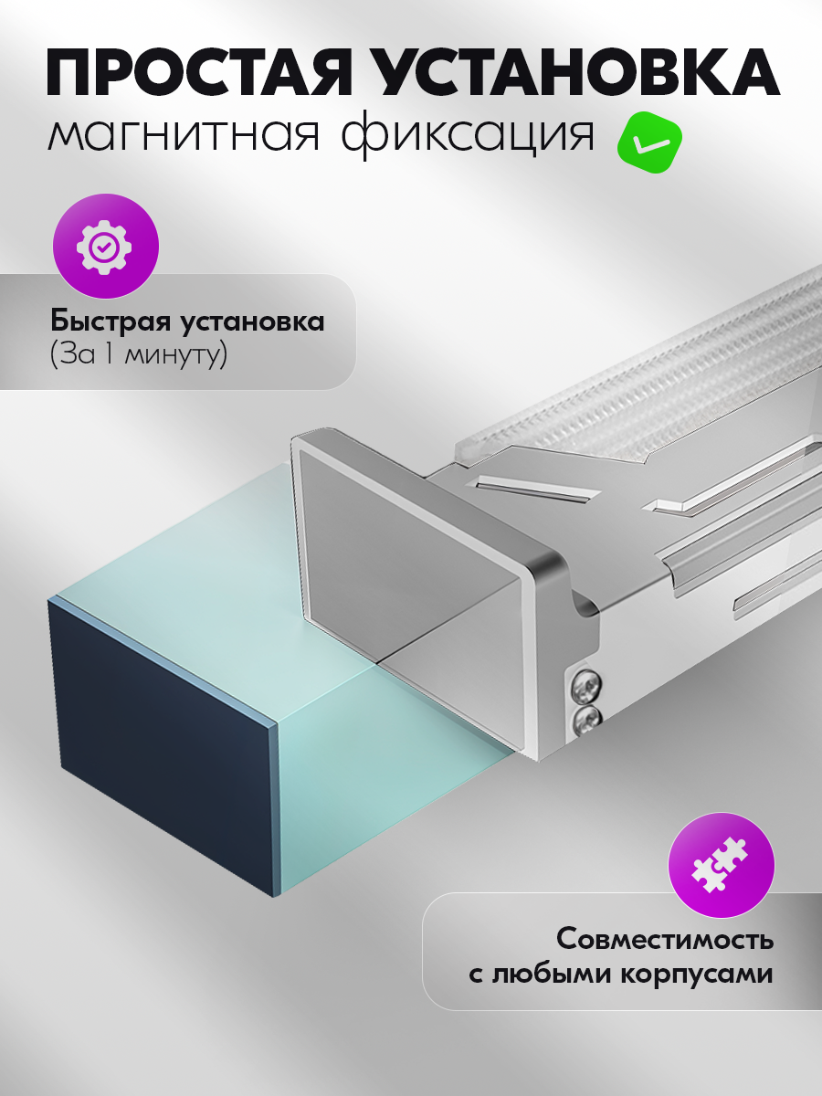Кронштейн держатель (вертикальная стойка) с подсветкой ARGB для видеокарт NVIDIA и тд, планка COOLMOON, 42-175мм, белый — фото 1