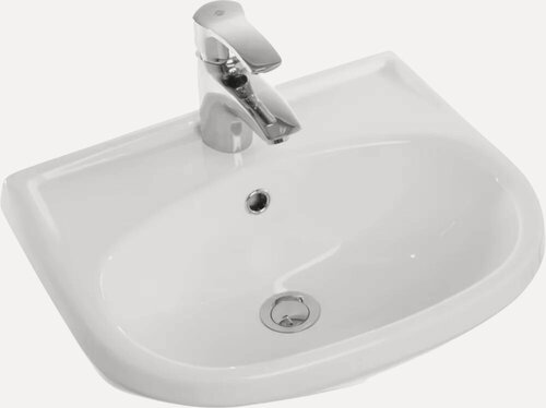 Изображение товара Раковина подвесная Sanita Комфорт WB. PD/Comfort/50-C/WHT. G/S1 50 фарфоровая, раковина для ванной, белая, полукруглая, со встроенным сливом-переливом