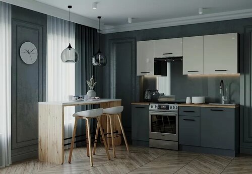 Изображение товара Кухонный гарнитур Sanvut Вегас-2000 столешница 38 мм, каркас ЛДСП, фасад ЛДСП, Антрацит/Жемчуг