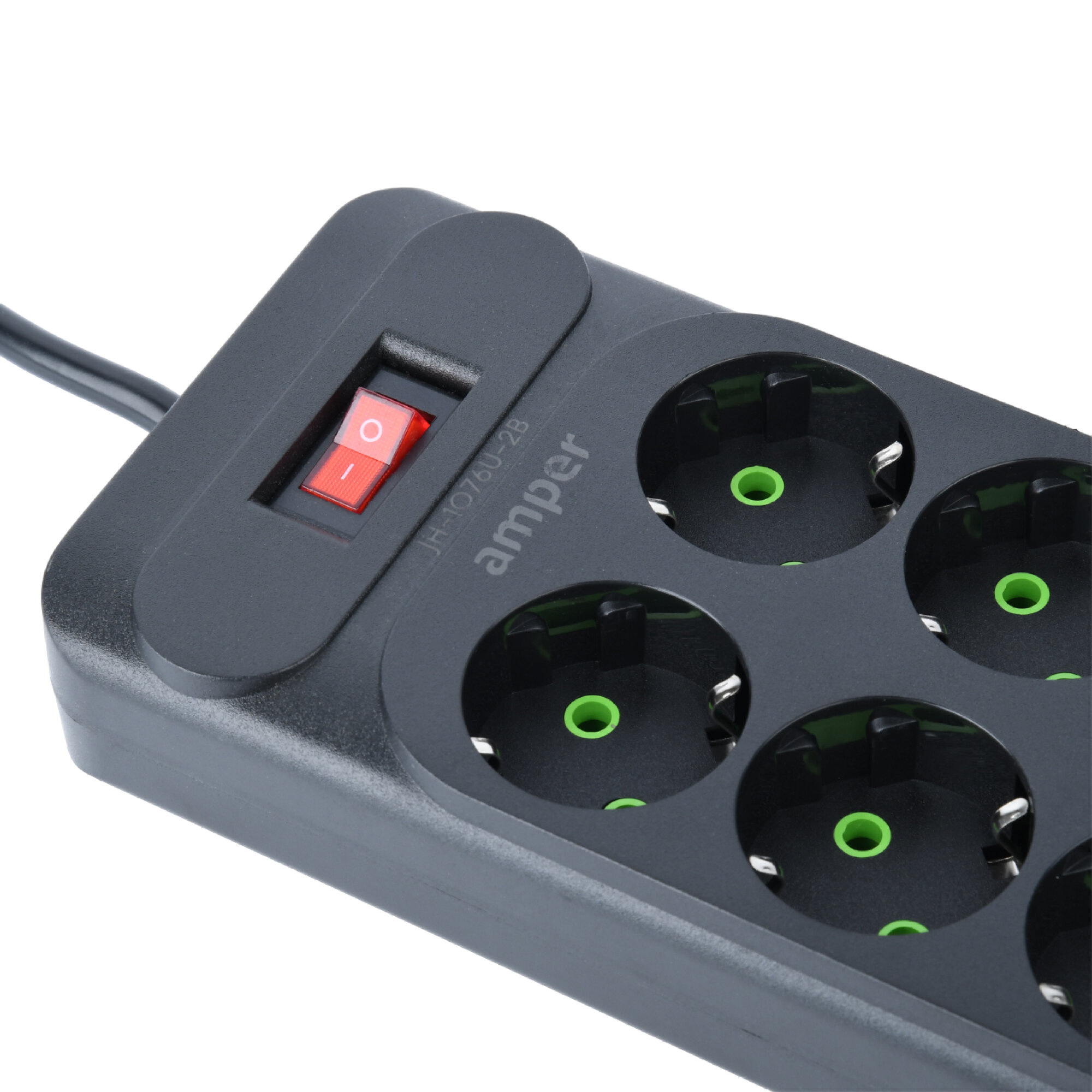 Сетевой удлинитель Amper, 4,0м, 6 розеток, 10А, 2500 Вт, 4usb,2Type-C, черный. — фото 1
