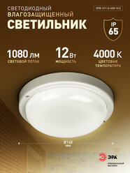 Светильник потолочный светодиодный ЖКХ ЭРА SPB-211 12Вт 1080Лм 4000К, влагозащищенный
