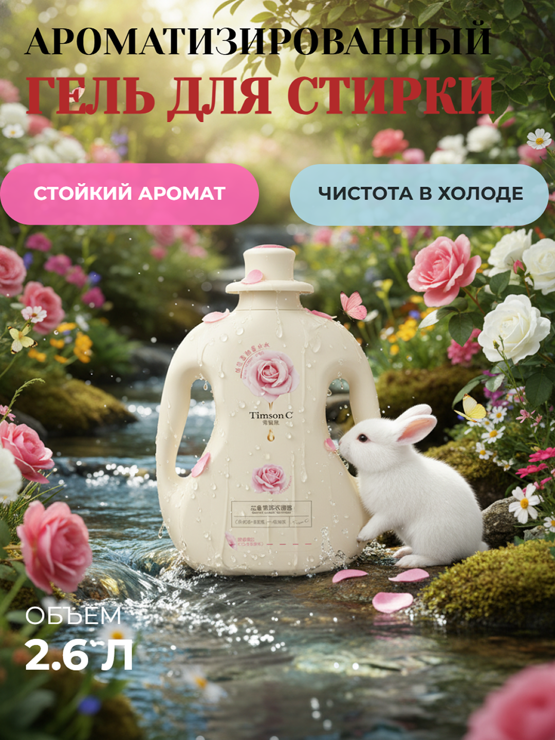Гель для стирки Timson C, для всех типов тканей, парфюм, 2,6 кг