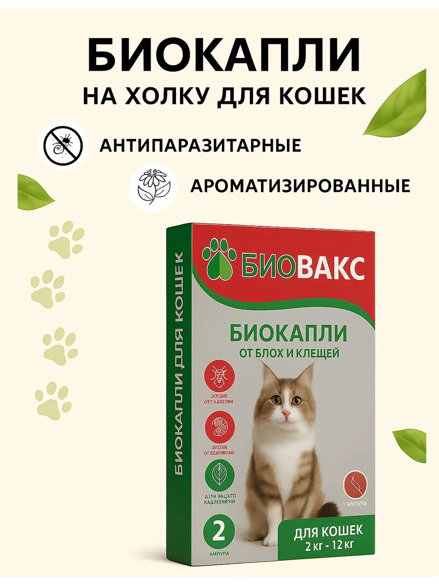 Капли от блох и клещей, власоедов для кошек на холку, антипаразитарные