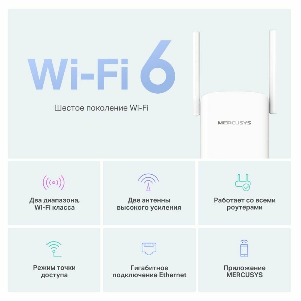 Усилитель Wi-Fi сигнала Mercusys ME60X, AX1500, RJ45 1Гбит/с, двухдиапазонный, Mesh — фото 1