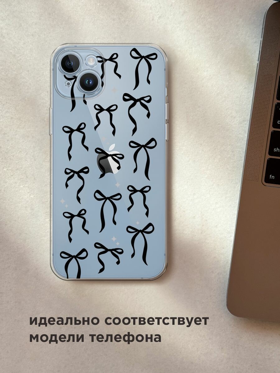 Чехол на Apple iPhone 14 / Айфон 14 с принтом "Black bows", прозрачный — фото 1