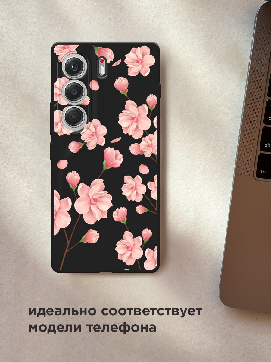 Черный матовый чехол на Tecno Camon 40 / Текно Камон 40 с принтом "Весенние бутоны" — фото 1