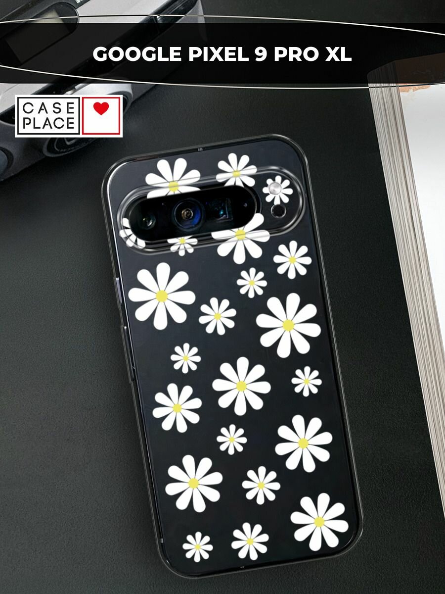 Чехол на Google Pixel 9 Pro XL / Гугл Пиксель 9 Про XL с принтом "Большие ромашки", прозрачный