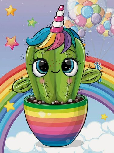 Изображение товара Алмазная мозаика с рамкой для детей Кактус