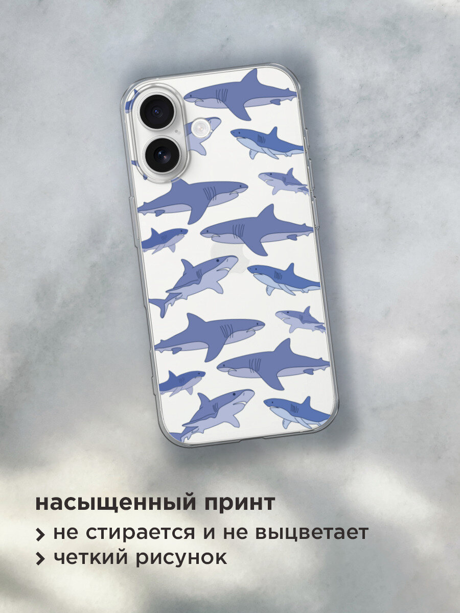 Чехол на Apple iPhone 17 / Айфон 17 с принтом Акулы паттерн 2, прозрачный — фото 1