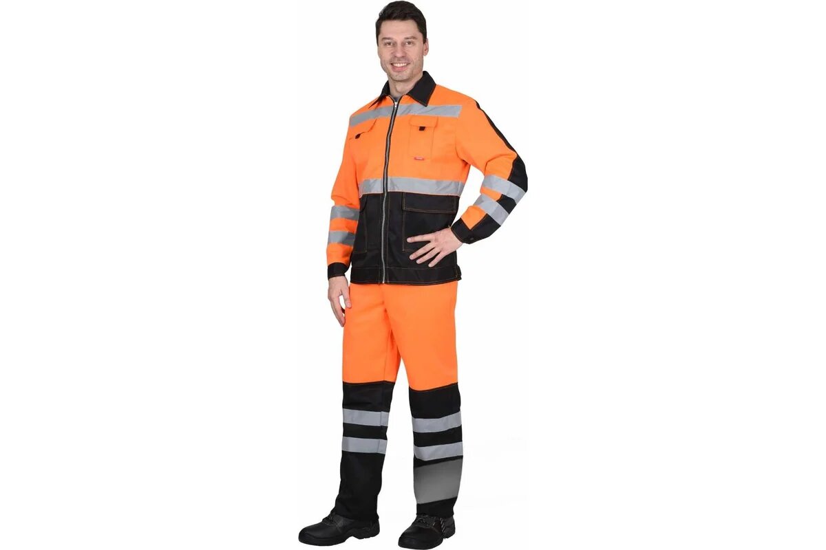 Костюм сириус 'Магистраль-Люкс' куртка брюки оранжевый с чёрным и СОП р. 96-100/182-188 (ЧЗ) 86128