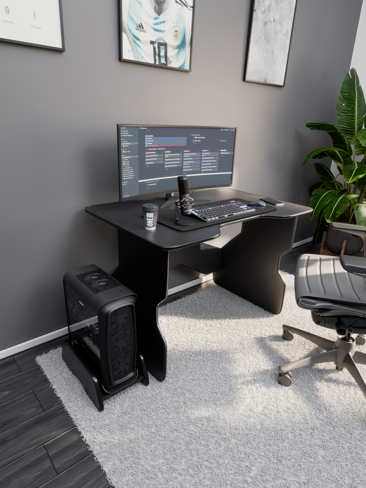 Игровой компьютерный стол для геймера черный с черной окантовкой 106х73х75