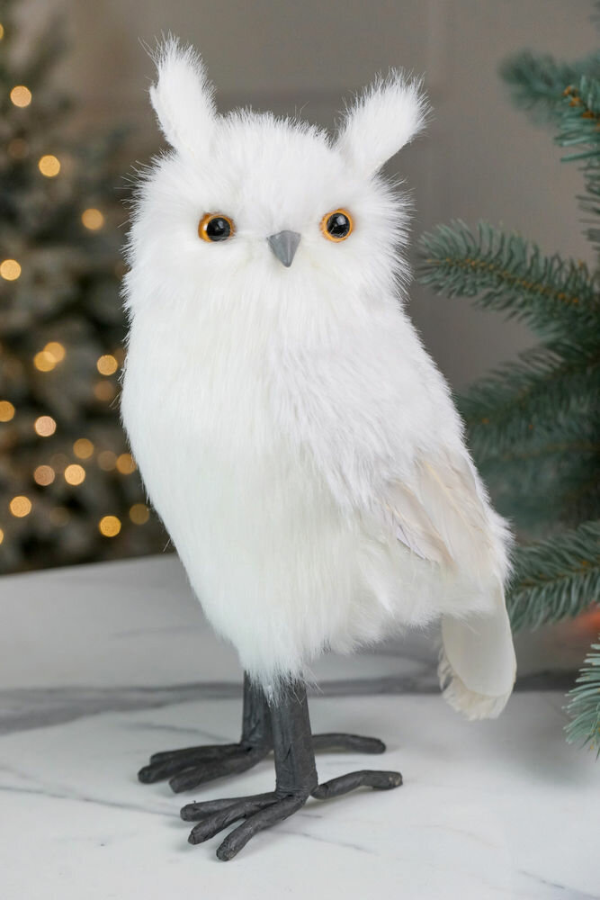 Декоративная фигура сова элсли, искусственный мех, перо, 31 см, Winter Deco 1135211
