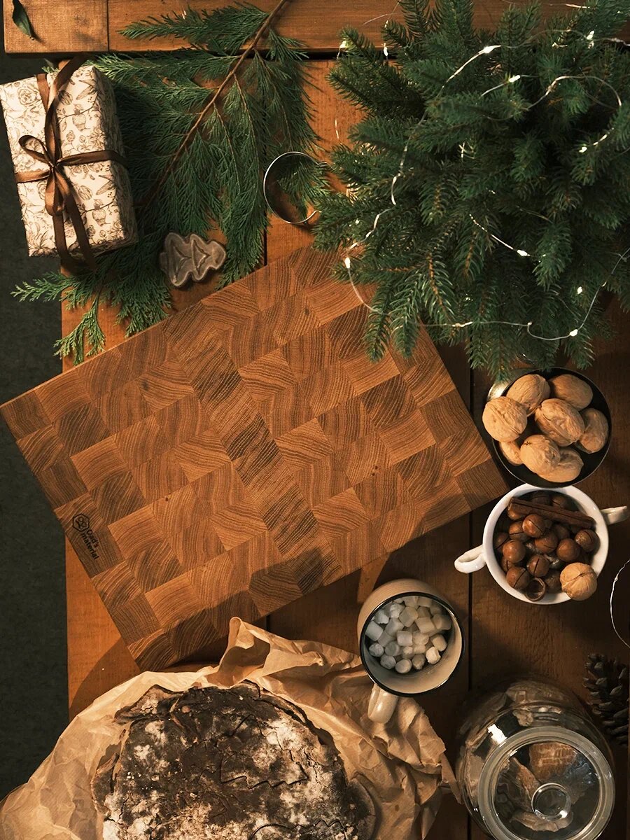 Разделочная доска Dad's Material, дуб, ручная работа, нескользящее покрытие, 40x30 см — фото 1