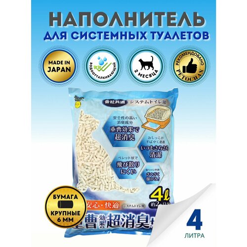 Наполнитель для кошачьего системного туалета UnicharmKAO бумажный крупные гранулы Пищевая сода водоотталкивающий 4л 2013₽