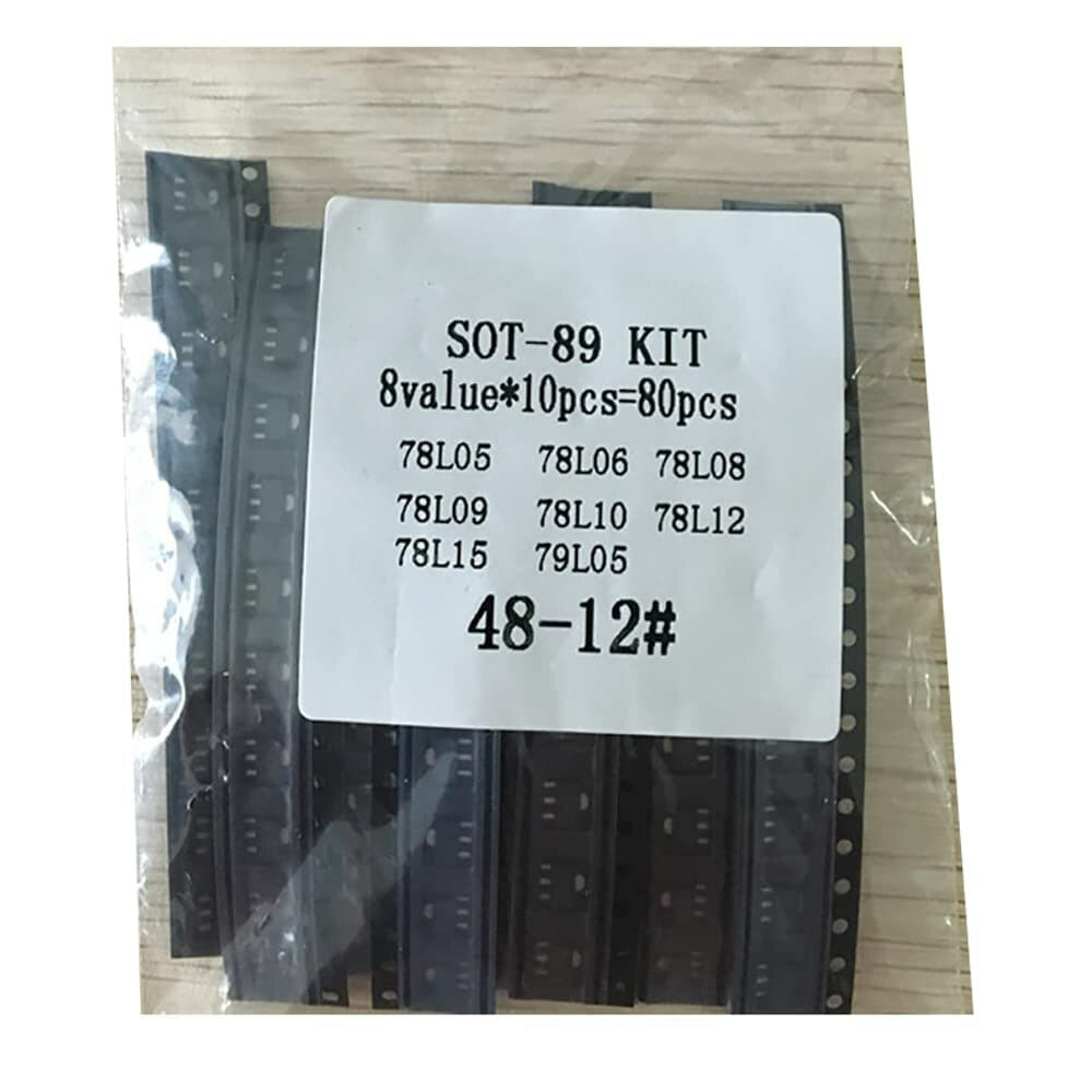 Набор SMD стабилизаторов напряжения SOT-89 — 80 шт. (8 видов × 10 шт.) | 78L05 78L06 78L08 78L09 78L10 78L12 78L15 79L05