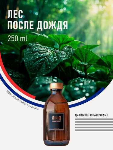 Изображение товара Ароматический диффузор с палочками Лес после дождя 250 мл AROMAKO, ароматизатор для дома и офиса, парфюм для дома
