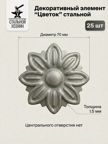 Изображение товара 25 шт Кованый элемент Цветок стальной. Диаметр 70 мм. Толщина 1,5 мм