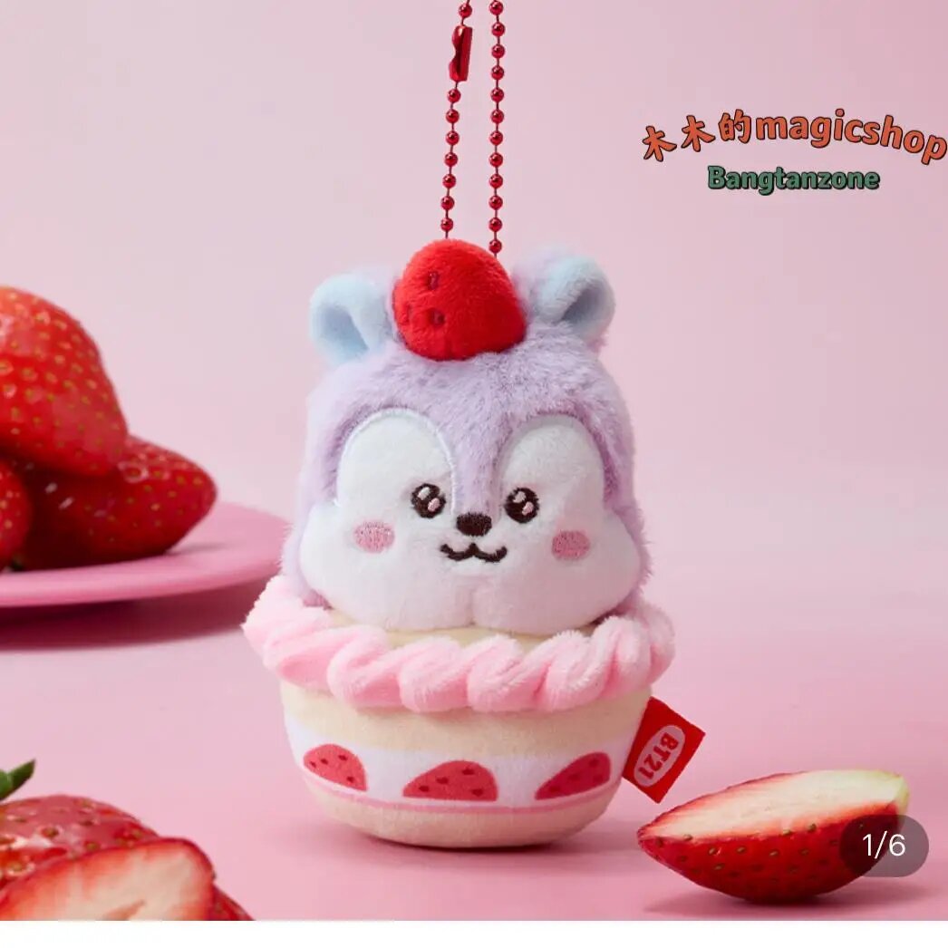BT21 Cooky Strawberry Cake Plush Keyring, Color: 6