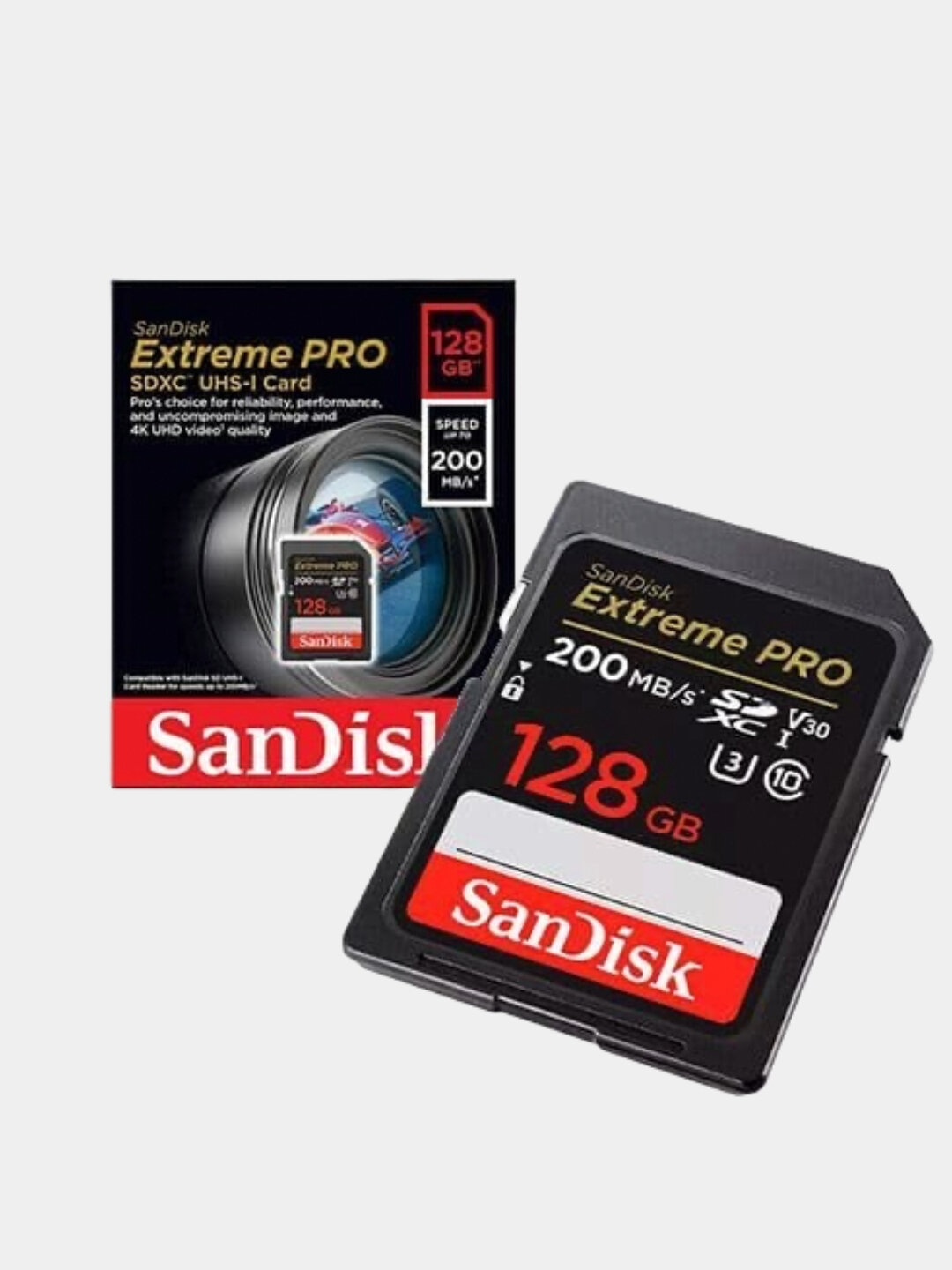 SanDisk 128GB Extreme PRO — SDXC карта для записи фото и видео в 4K UHD