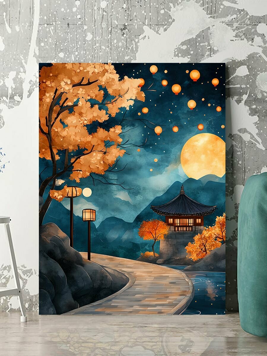 Картина интерьерная на стену - "Японский стиль, пейзаж", 50х70 см.