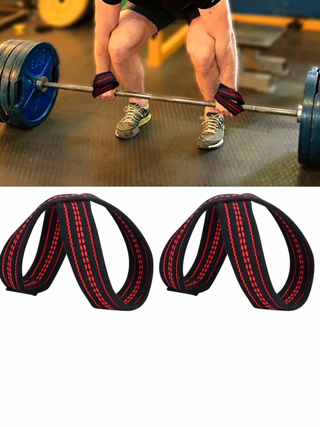 Лямки для становой тяги, спортивные, укороченные, красный/черный — фото 1