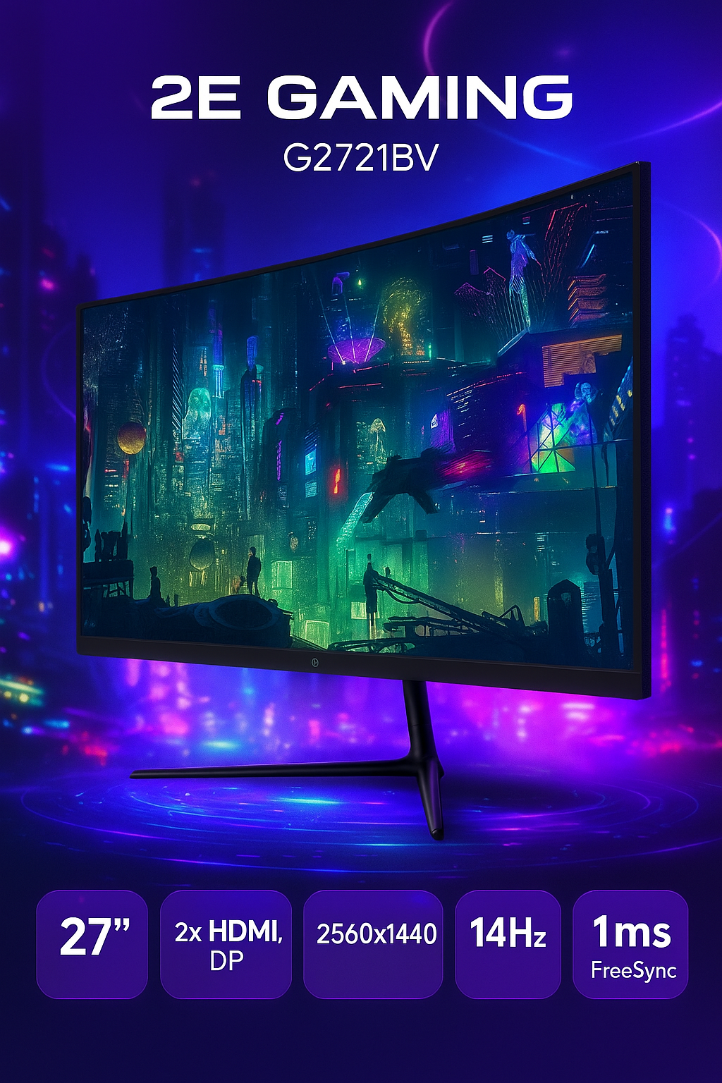 Монитор марки 2E / LCD 27" 2E GAMING G2721BV 2xHDMI, DP, VA, 2560x1440, 144Hz, 1ms, FreeSync