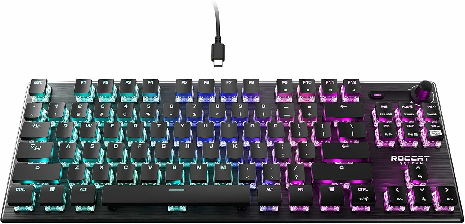 ROCCAT Vulcan TKL — компактная механическая игровая клавиатура без цифрового блока, Titan Switch, RGB AIMO, USB-C, алюминиевый корпус