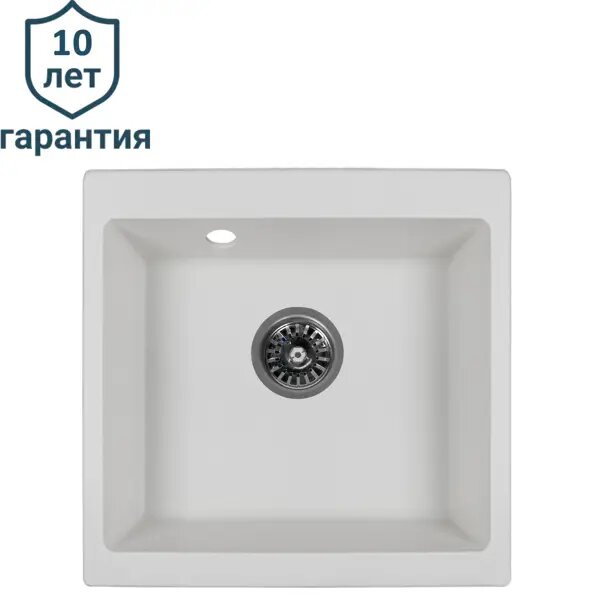 Мойка для кухни врезная Delinia 43x48 см глубина чаши 20 см кварц цвет белый жасмин