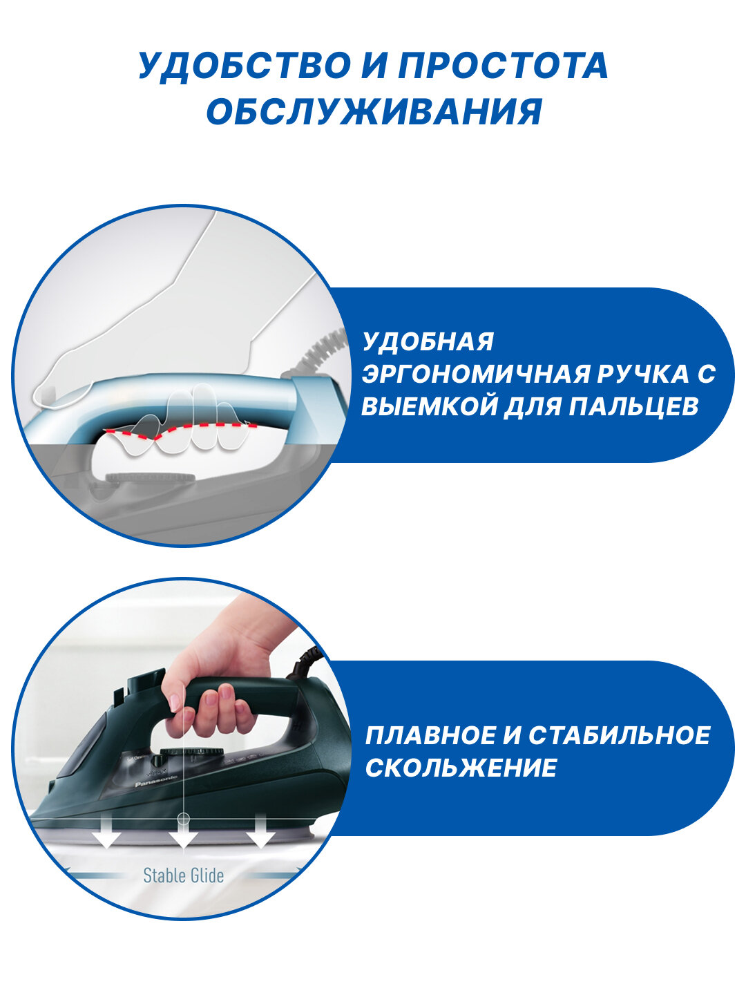 Паровой утюг Panasonic, 2400 Вт, 300 мл, изогнутая подошва, NI-U450GTV — фото 1