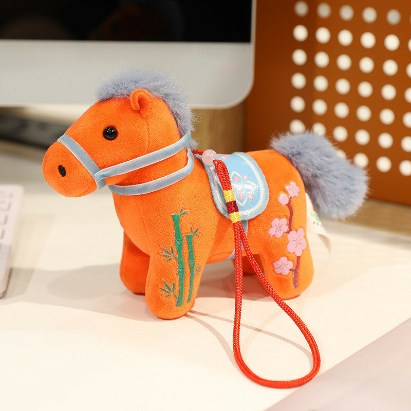 Cute pony plush doll with crystal soft material for kid playroom or festive gift multicolor horse orange 20cm
