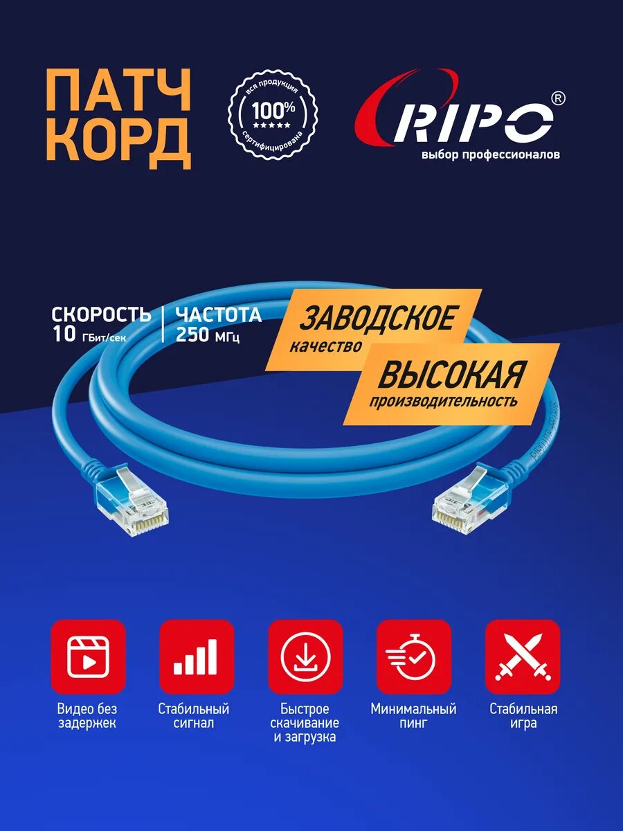 Патч корд 15 м кат 6, сетевой кабель rj45 Cat 6 UTP4 LAN — фото 1