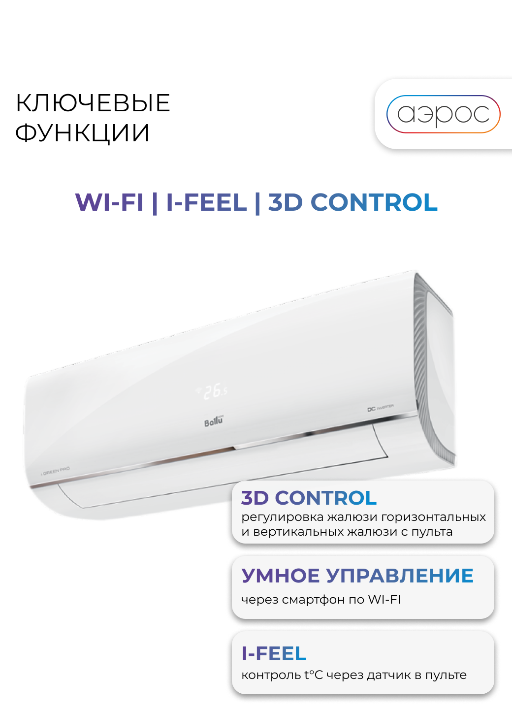Сплит-система инверторного типа Ballu BSAGI-09HN8 /V4 iGreen UPDATE Pro DC (новый) с Wi-FI — фото 1