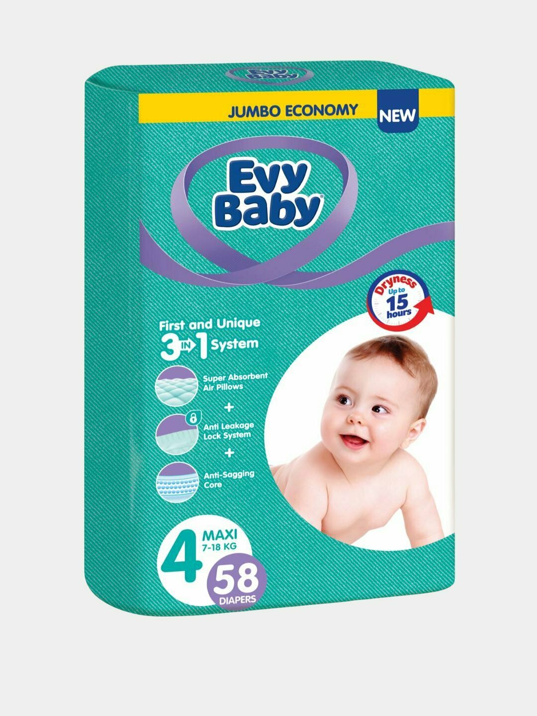 Детские подгузники Evy Baby, 4 размер, 7-18 кг, 58 штук Evy Baby