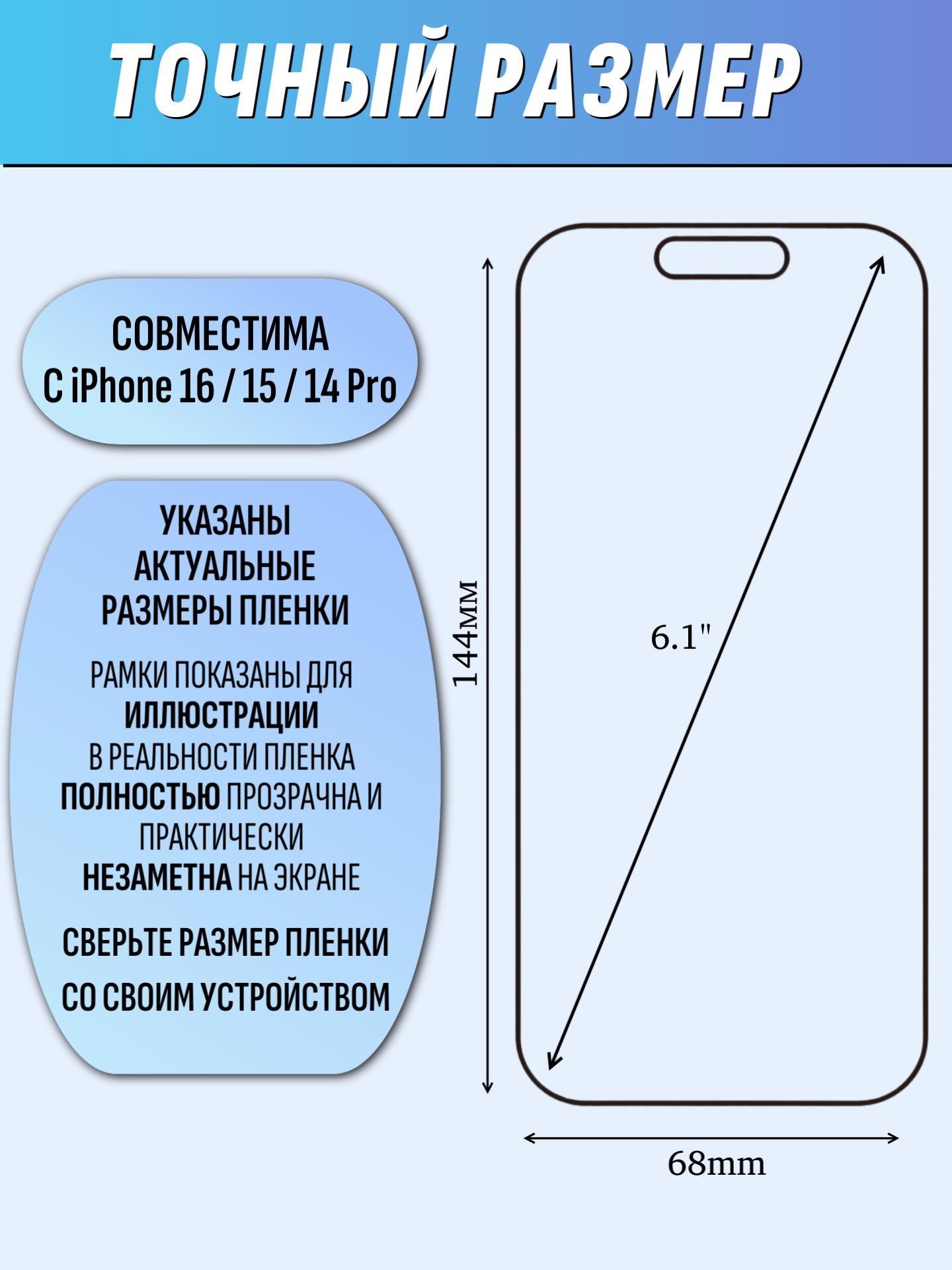 Гидрогелевая пленка на iPhone 15, 16, 14 Pro матовая антиблик (2шт.) / защита Айфон 15, 16, 14 Про — фото 1