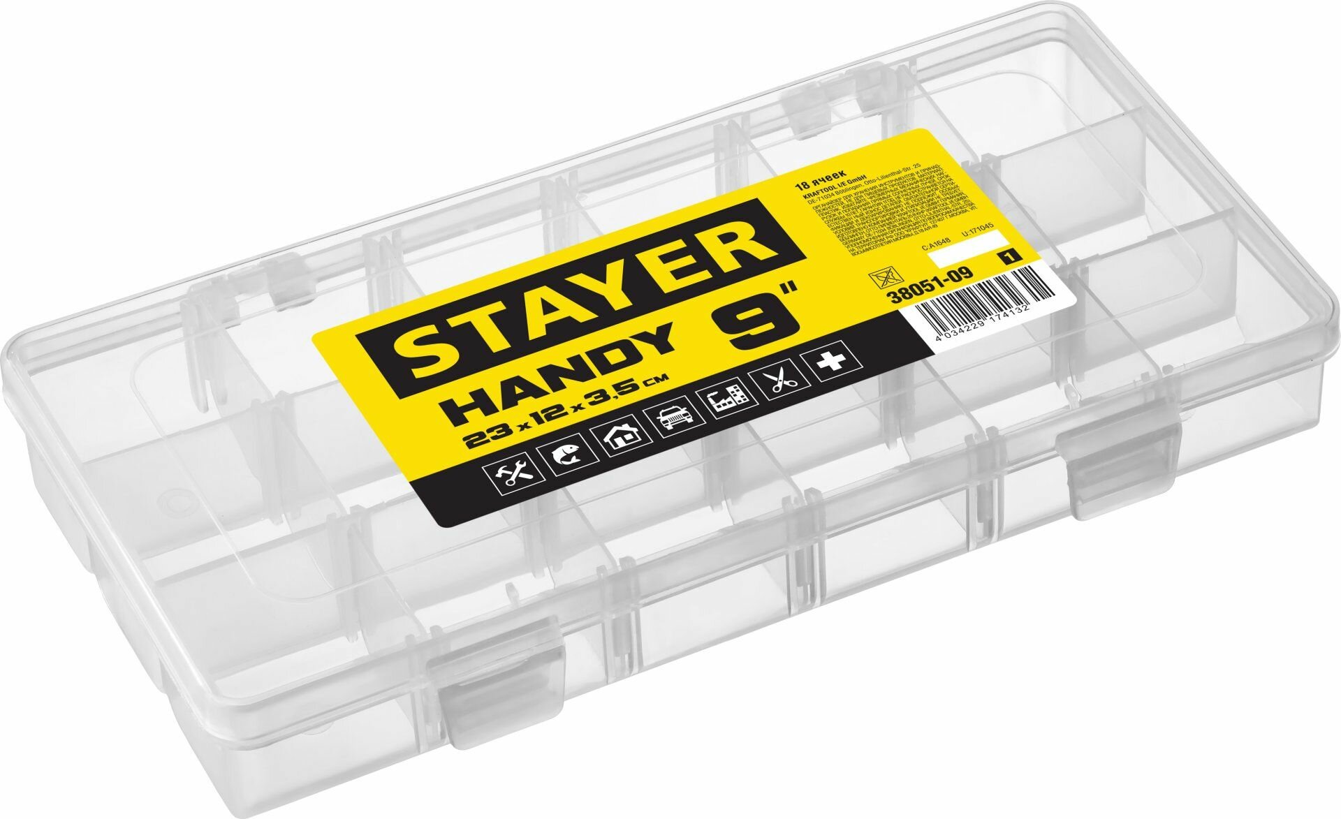 Органайзер STAYER HANDY-9 пластиковый 230x120x35 мм 9 дюймов 18 ячеек 38051-09_z01